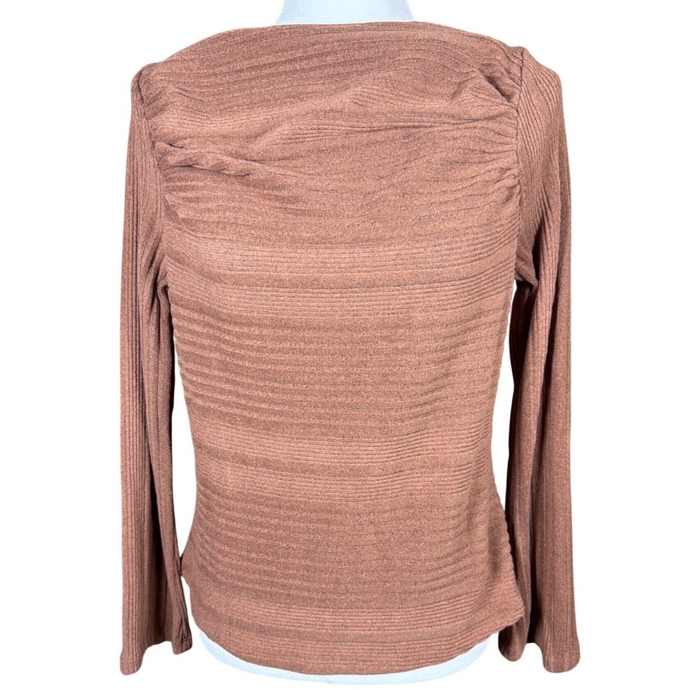 Democracy Womens Ribbed Cowl Neck Long Sleeve Top Rust Brown B92289Z8E XS NEW